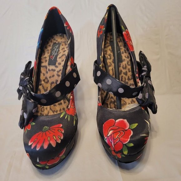 Iron Fist Society Suicide Roses Polka Dots Leopard Print Retro Rockabilly Size 9 - Picture 3 of 12